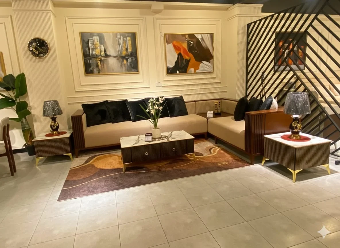 Wooden L- shape sofaset